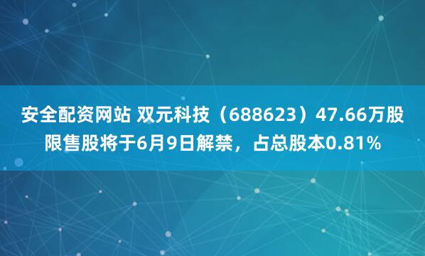 安全配资网站 双元科技（688623）47.66万股限售股将于6月9日解禁，占总股本0.81%
